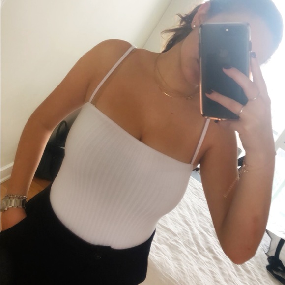 white square neck ribbed bodysuit - Picture 2 of 2